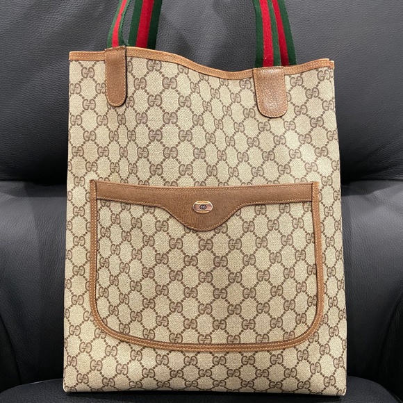 Vintage Gucci Supreme Sherry Line Tote – GG Monogram Canvas, Classic Web Stripe - Picture 1 of 16